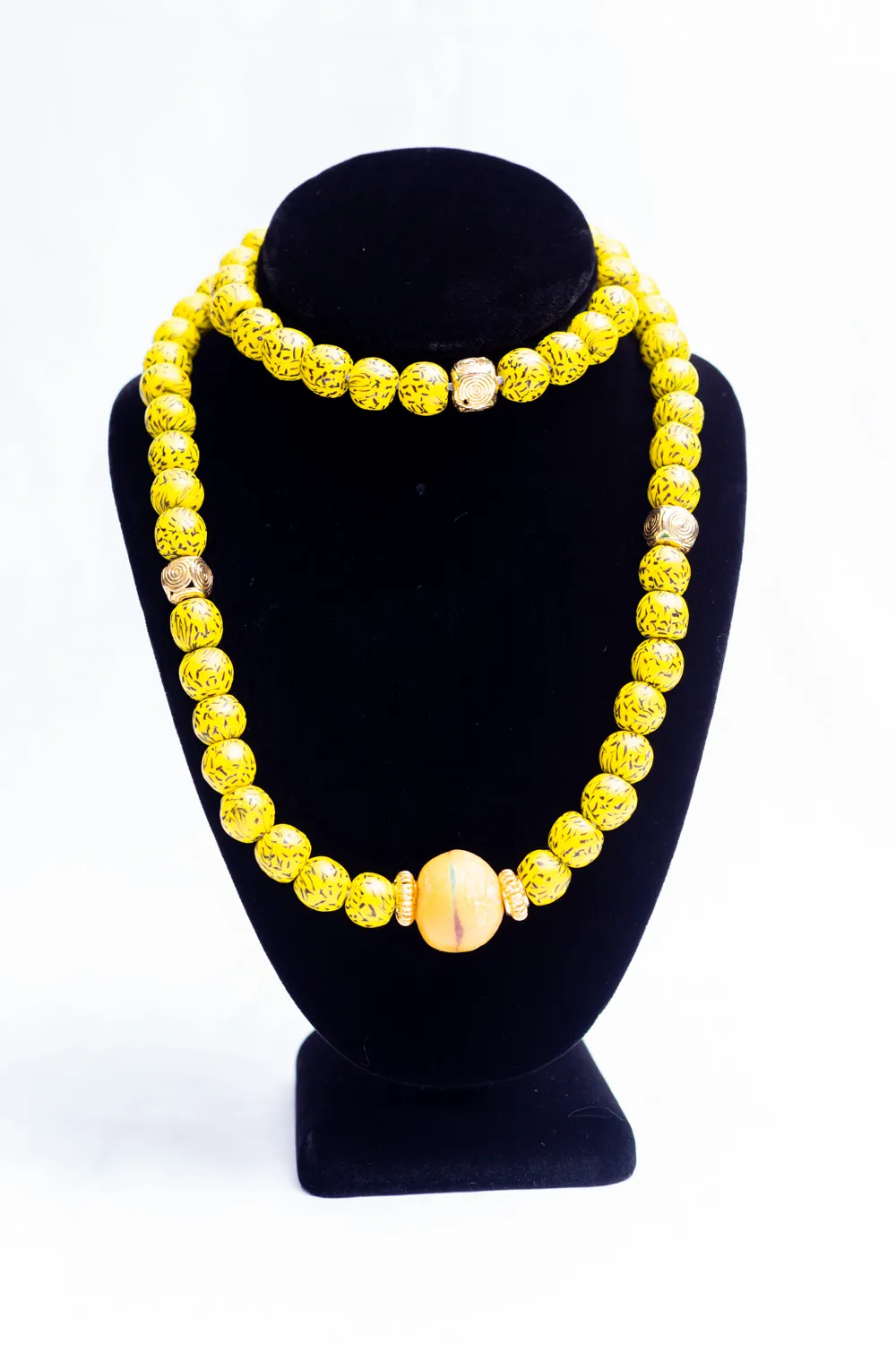 African Bead Necklace - Yellow - Image 2
