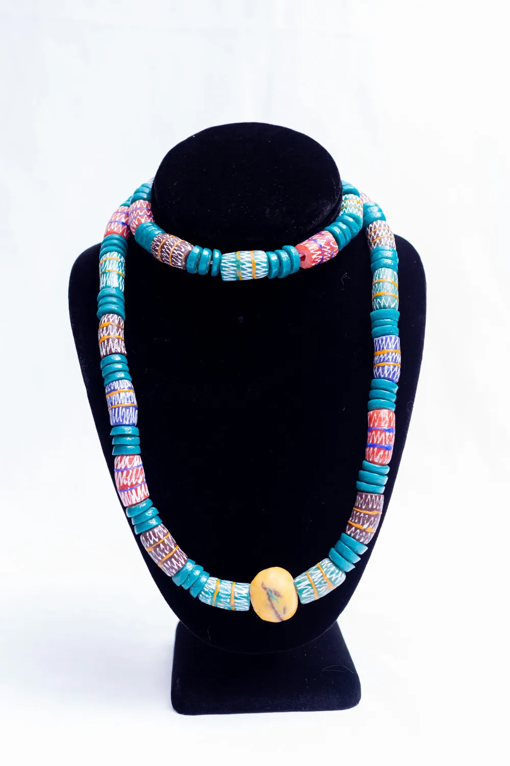 Blue African Bead Necklace - Image 2