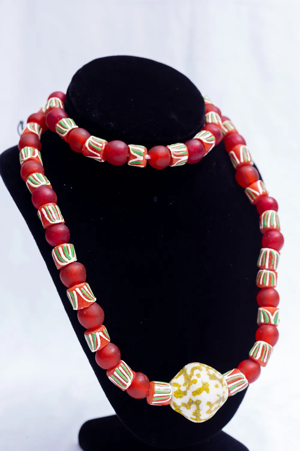 Striped African Bead Red Necklace - Image 2
