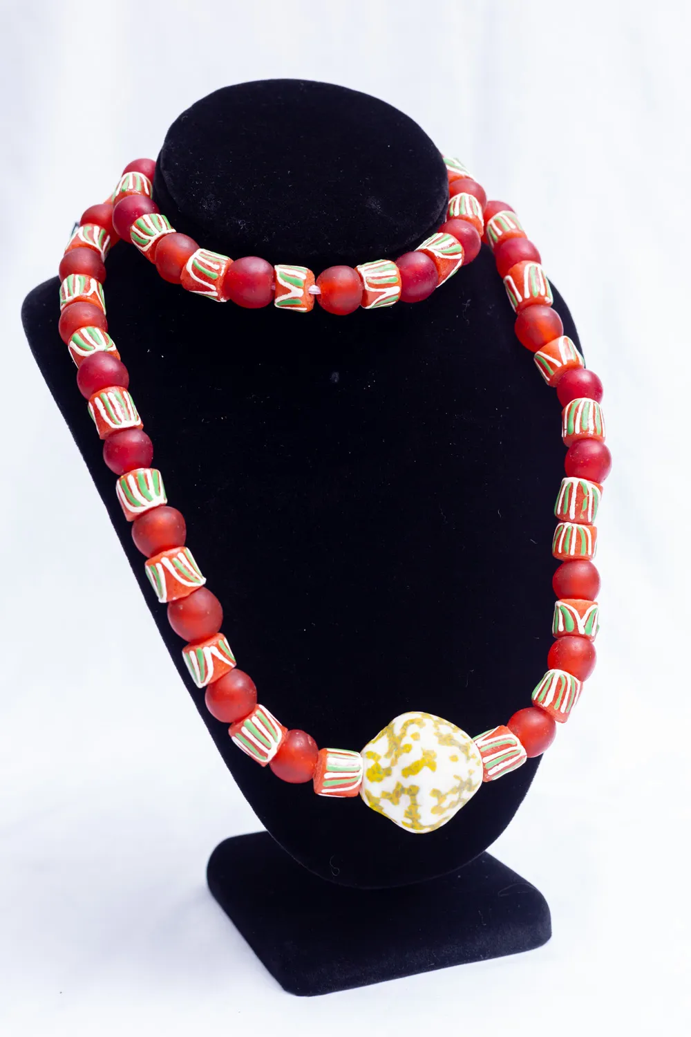 Striped African Bead Red Necklace