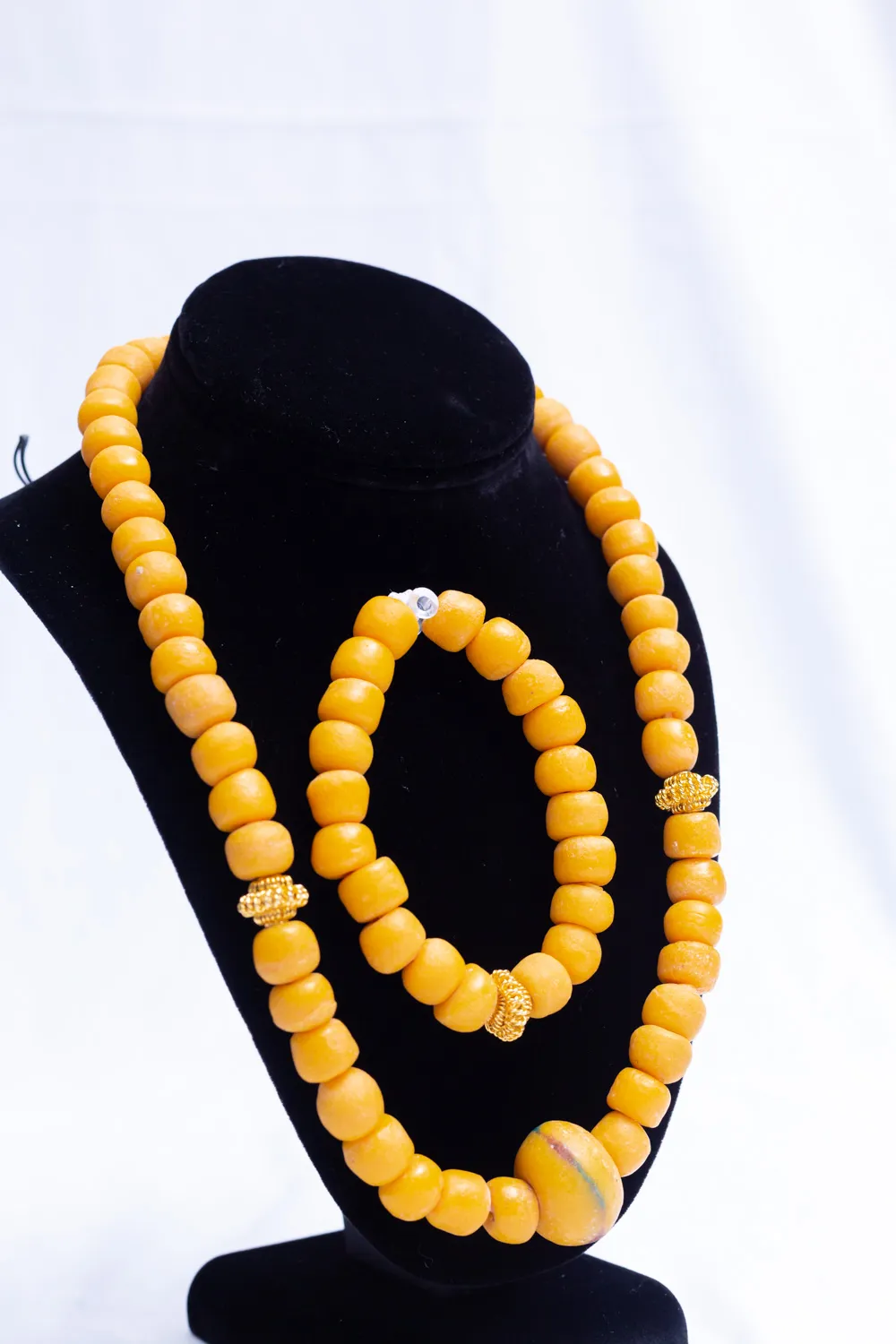 Golden African Bead Necklace & Bracelet Set