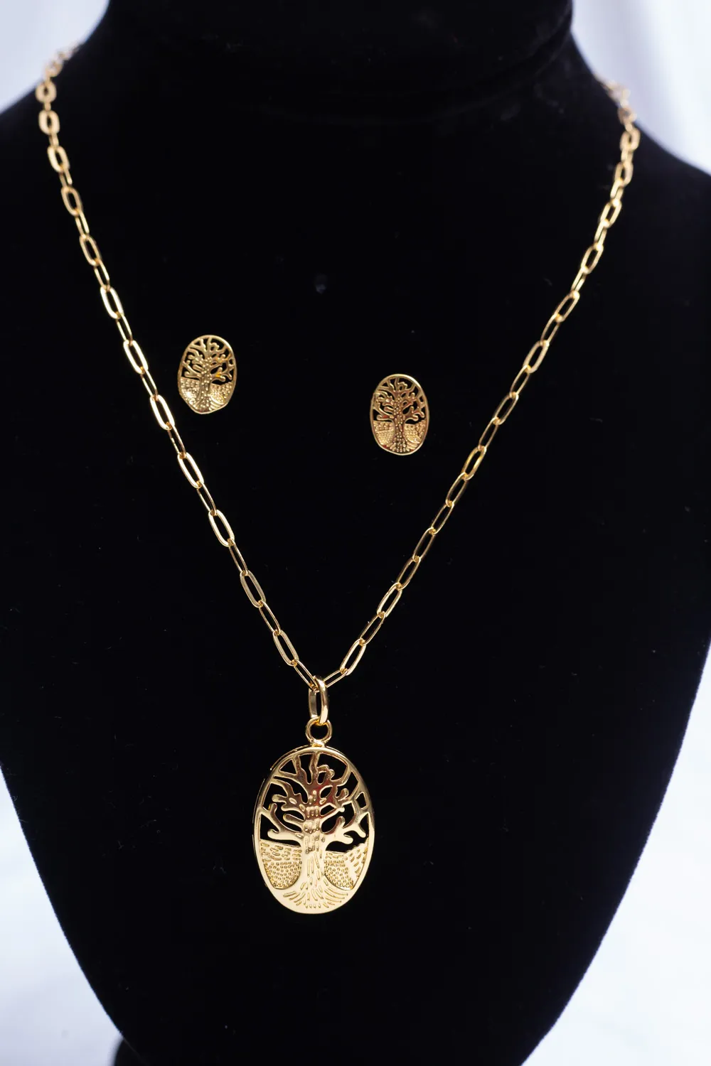 Golden Roots African Tree Pendant Chain & Earring Set